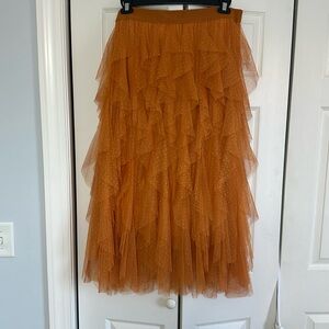 Anthropologie Orange Ruffled Midi Skirt